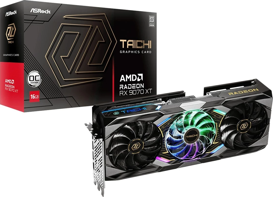 Grafična kartica Taichi Radeon RX 9070 XT OC, Asrock, 16 GB GDDR6, črna