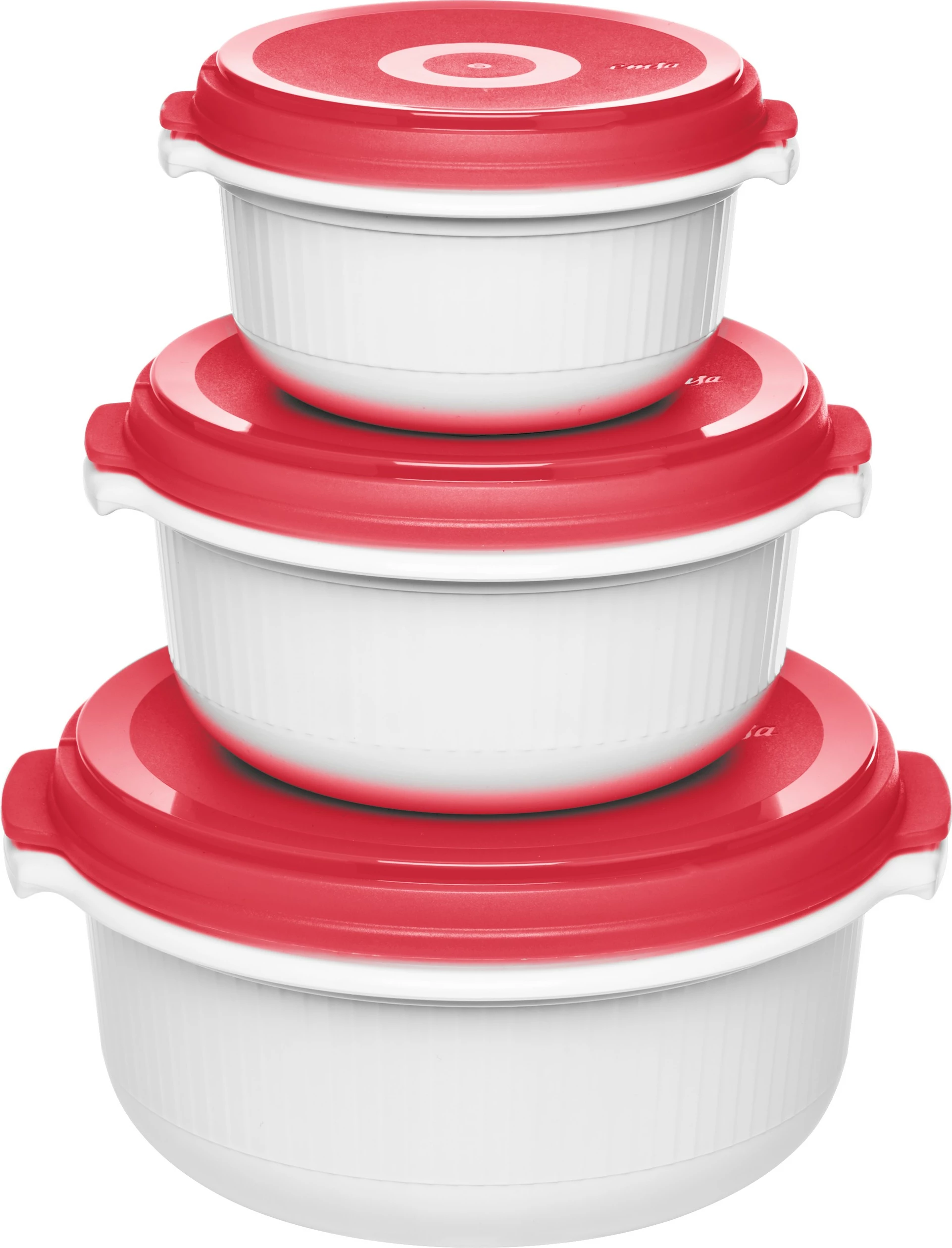 Set posod za mikrovalovno pečico, 3 kosi, bela/rdeča - Emsa Micro Family