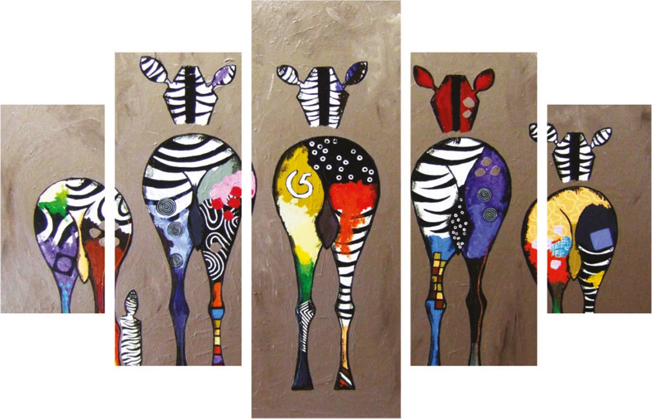 5 kosov MDF slika barvite zebre 82Χ56x3 FH7207.03