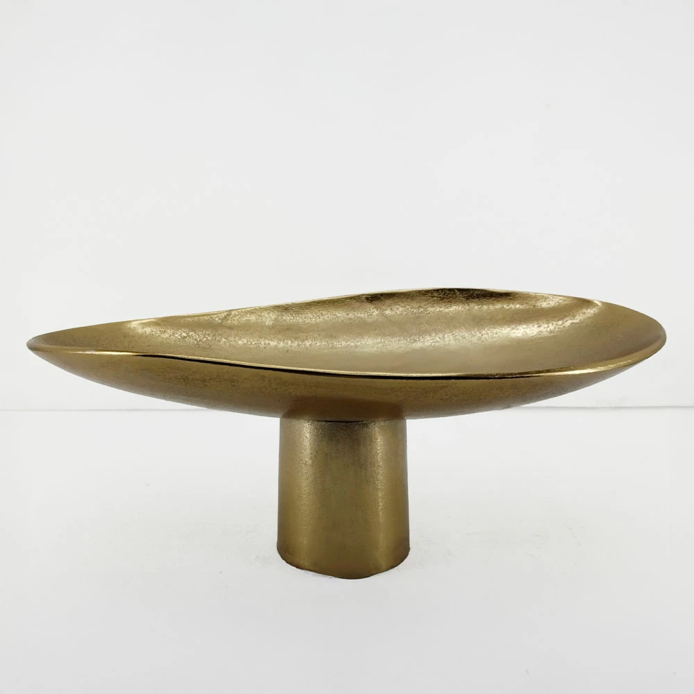 Dekorativni pladenj na nogicah, aluminij, zlata, 46x26x18 cm