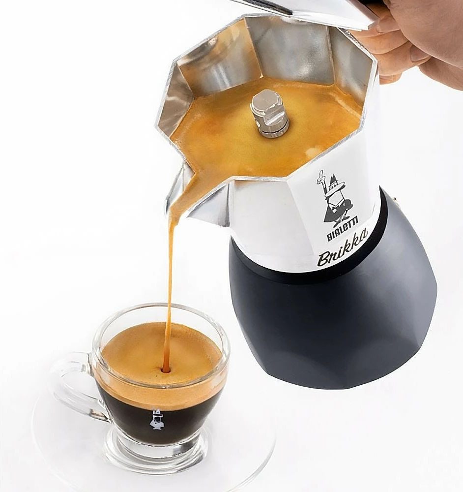 Brika za kavo Bialetti New Brikka 2023, 2 skodelici, alumin, črno/inox