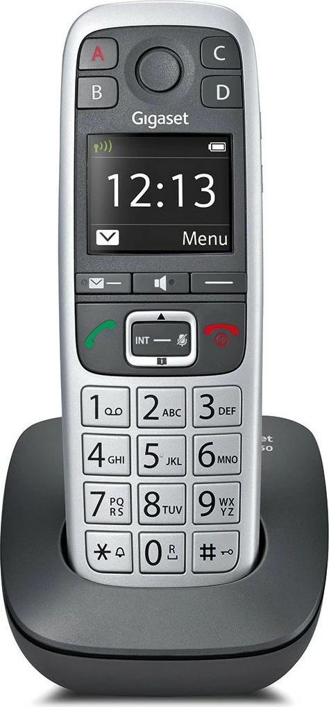 Brezžični telefon Gigaset E560, analog/DECT, 150 stikov, z vklopljenim snemalnikom, črno/srebrn