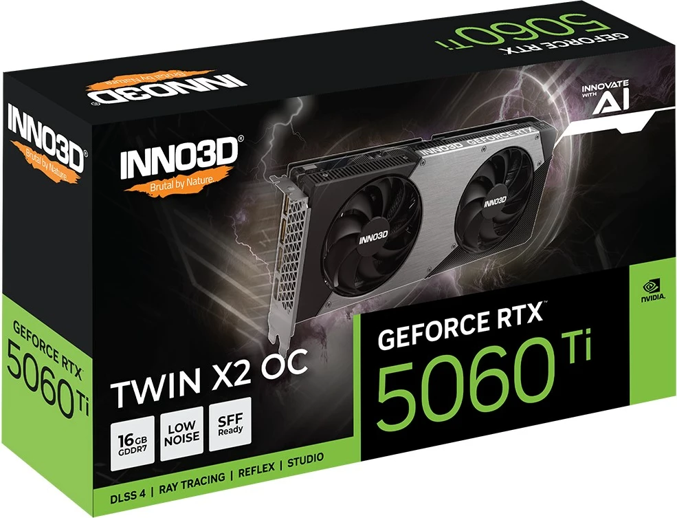 Grafična kartica INNO3D GeForce RTX 5060 Ti TWIN X2 OC, 16 GB GDDR7, siva