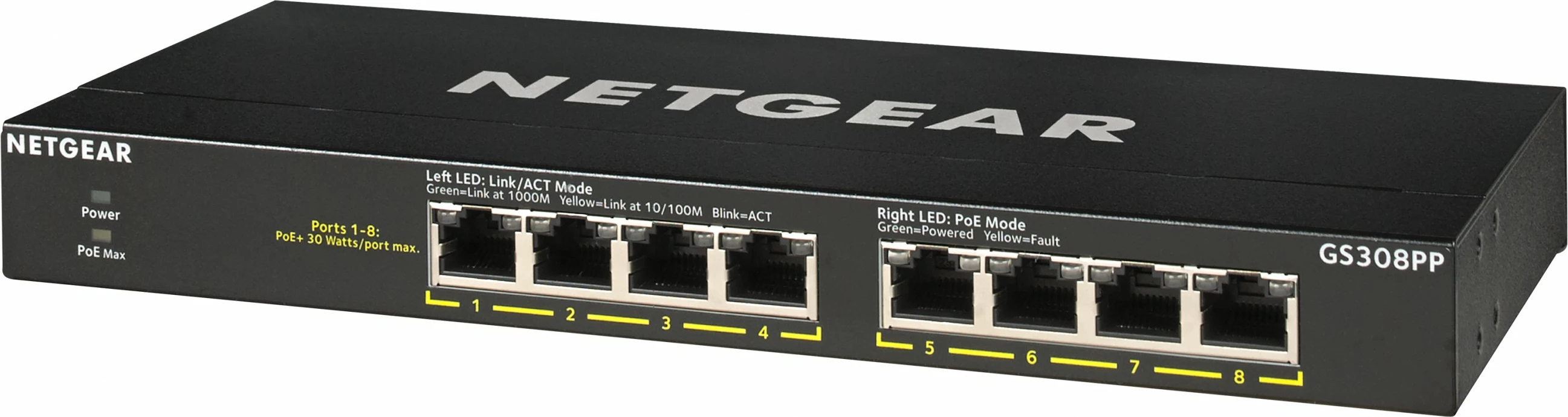 Gigabitni PoE preklopnik NETGEAR GS308PP, montaža v rack ali na steno