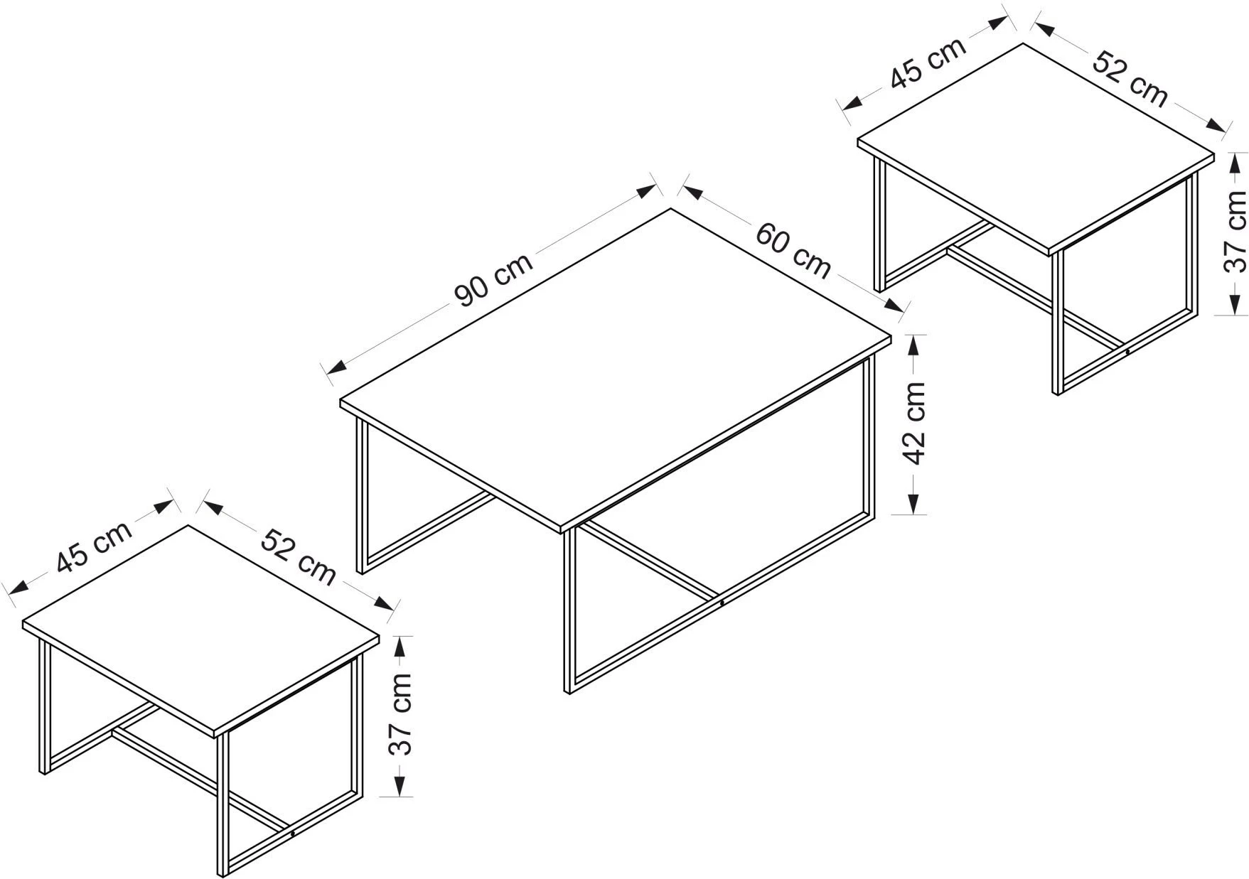 Set prekrivajočih miz Levada, Hanah Home, rjave barve, 3 kosi