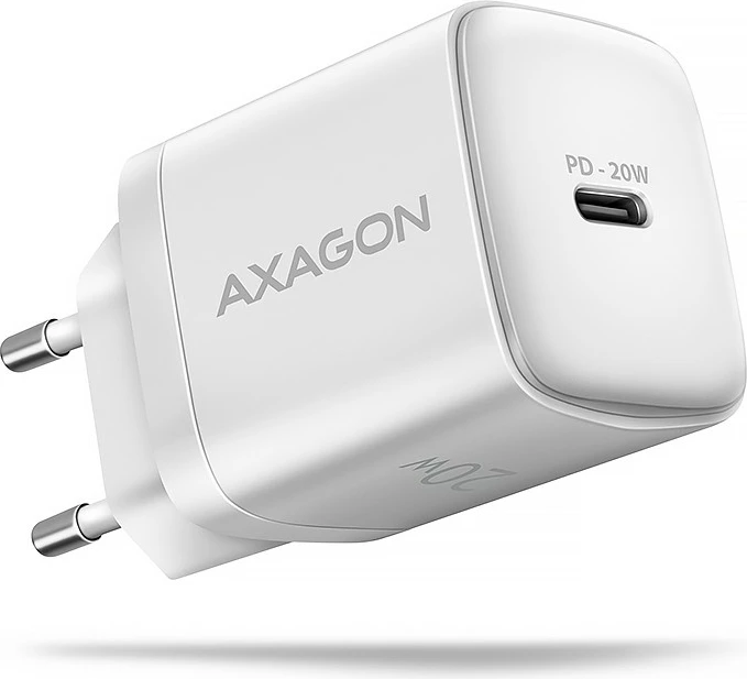 Hitri stenski polnilec AXAGON ACU-PD20W, PD 20W, 1x USB-C, PD 3.0/QC4+/QC3.0/AFC/FCP/PPS, za pametni telefon in tablico, bel
