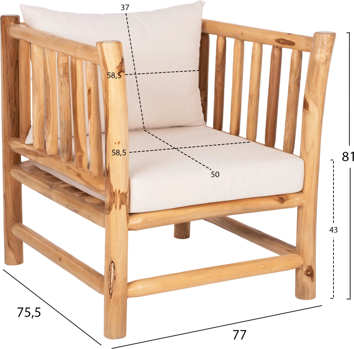 Komplet 4 kosov FH9340 masivni tik naravno-bela
