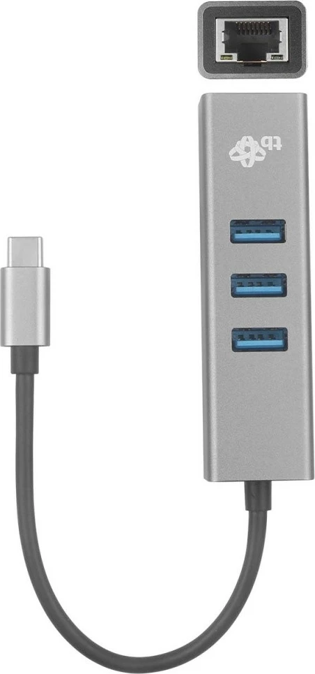 Adapter USB-C na RJ45 in 3× USB-A, 1000 Mb/s, siv — TB AKTBXKACRJ453UG
