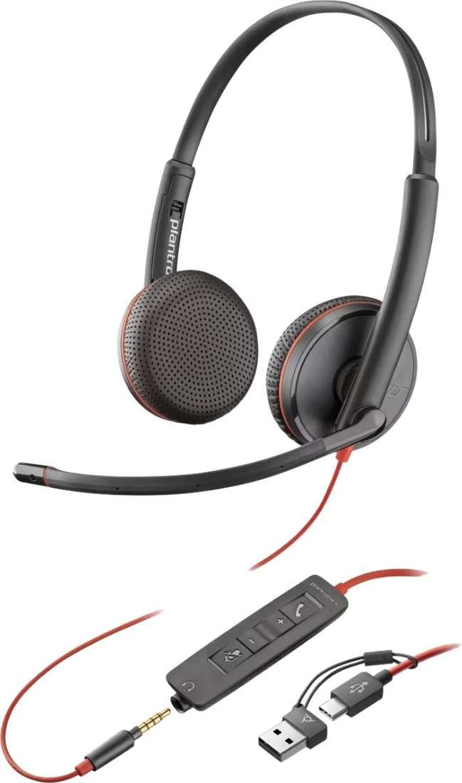 Slušalke z mikrofonom, Poly Plantronics Blackwire 3225 8X229AA, z žico, USB-C in 3,5 mm, črne