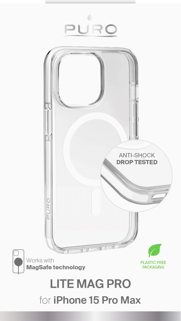 Prozoren ovitek za telefon Puro Lite Mag Pro MagSafe za iPhone 15 Pro Max