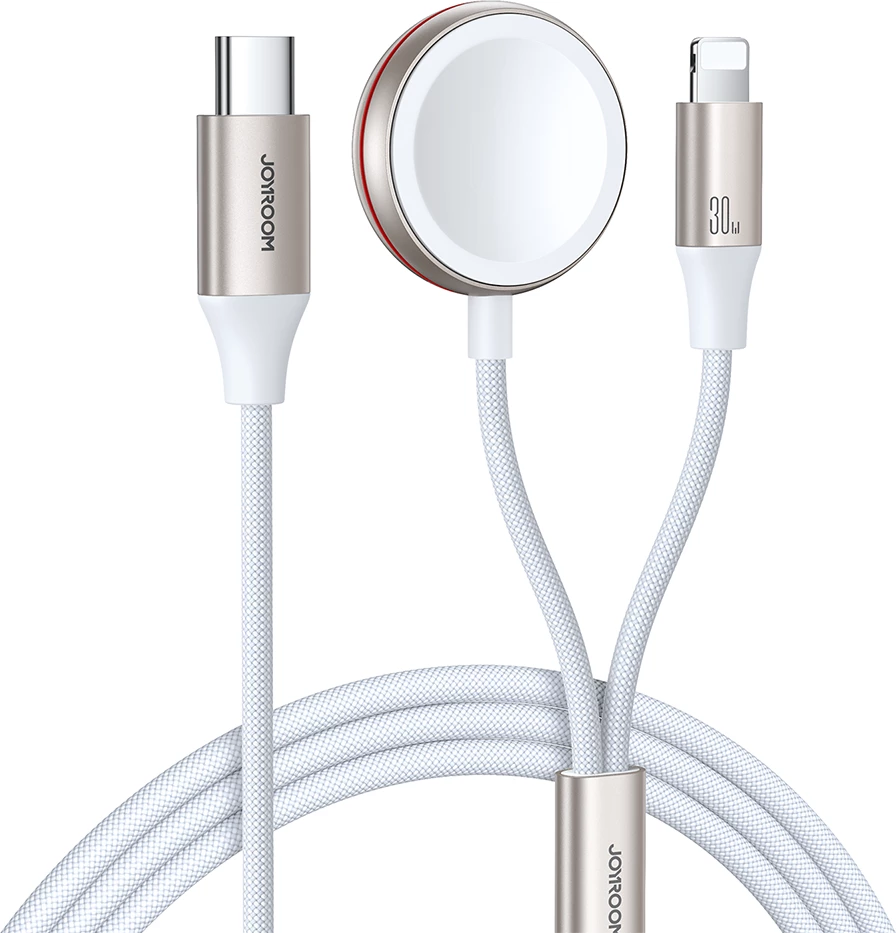 Induktivni 2-v-1 kabel in polnilec Joyroom S-IW012, Lightning + za Apple Watch, 1,5 m, bel