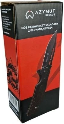 Večfunkcijski reševalni nož AZYMUT H-K2010878 s strgalom za pas, lomilcem stekla in ovitkom, črn