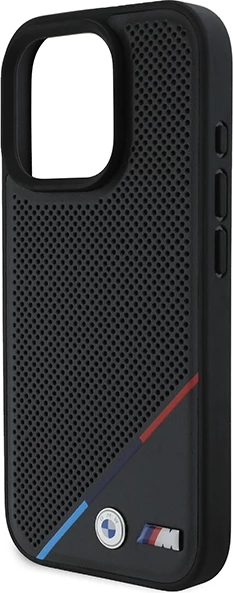 Perforiran ovitek za telefon Tricolor Line BMW M, MagSafe, za iPhone 16 Pro, črn