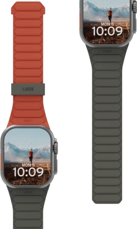 Silikonski pašček, UAG Pathfinder, magneten, za Apple Watch 42/44/45/46/49 mm, oranžno-siv