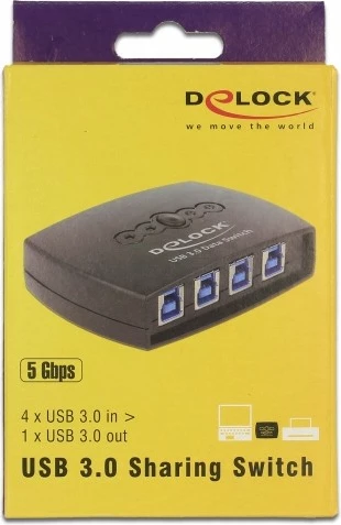 Preklopnik USB, 4 vrat, USB 3.0, plastika, črn — DeLOCK 87724