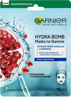 Tkaninska maska za obraz Hydra Bomb, Garnier, za ženske, 28 g