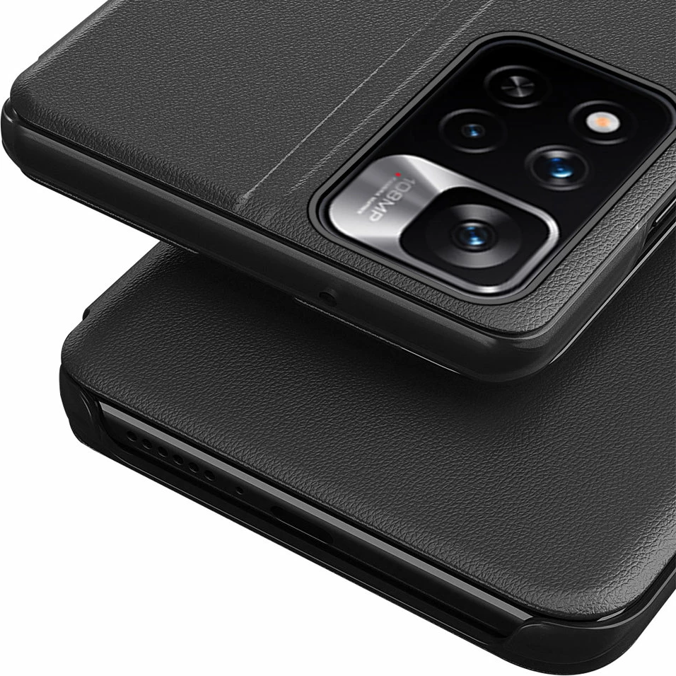 Ovitek Eco Leather View Hurtel za Xiaomi Redmi Note 11 Pro+ 5G / 11 Pro 5G / Mi 11i HyperCharge / Poco X4 NFC 5G, črn