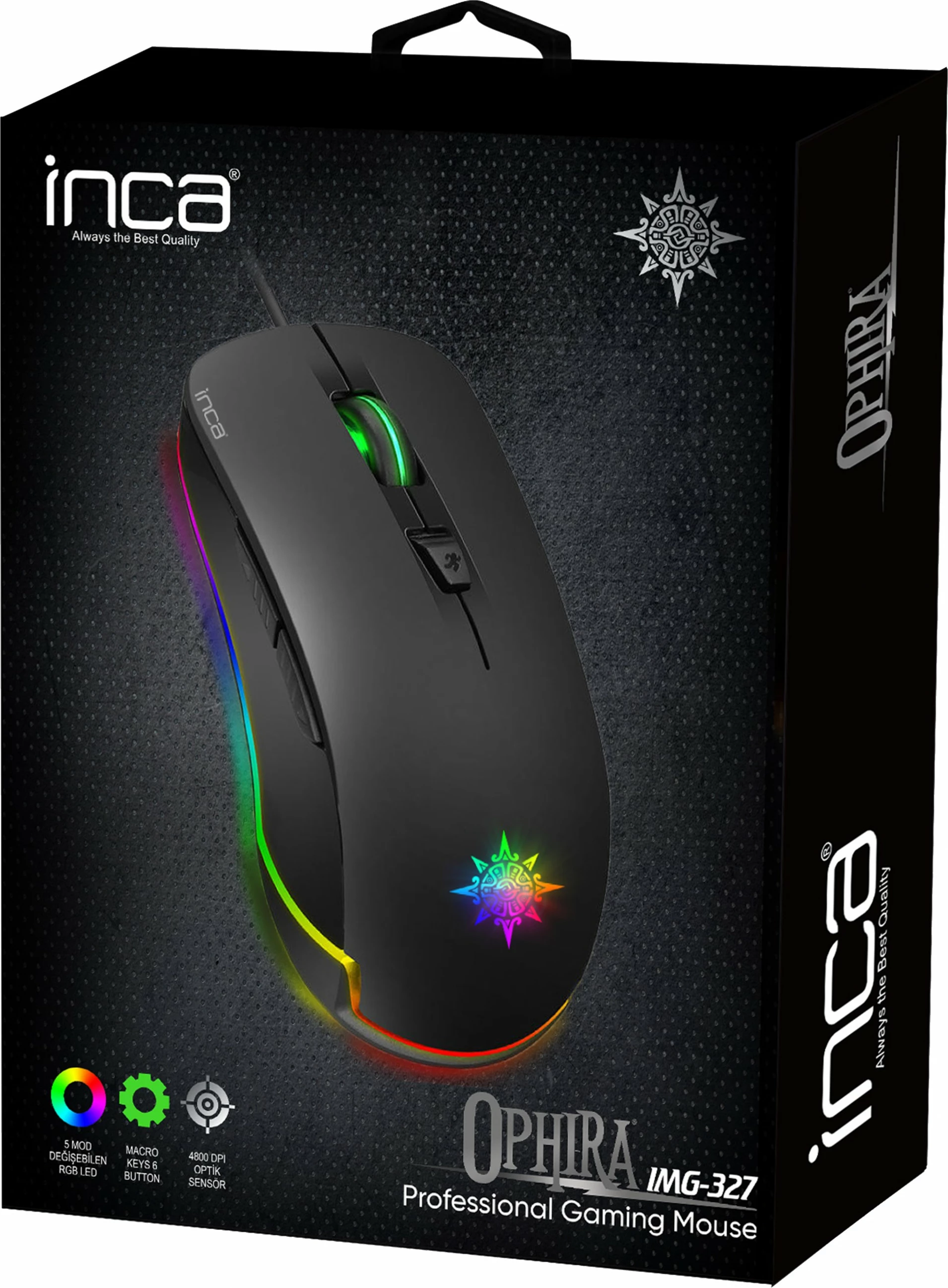 Gaming miška, Inca IMG-327, 4800 DPI, ambidextrous, črna, z osvetlitvijo