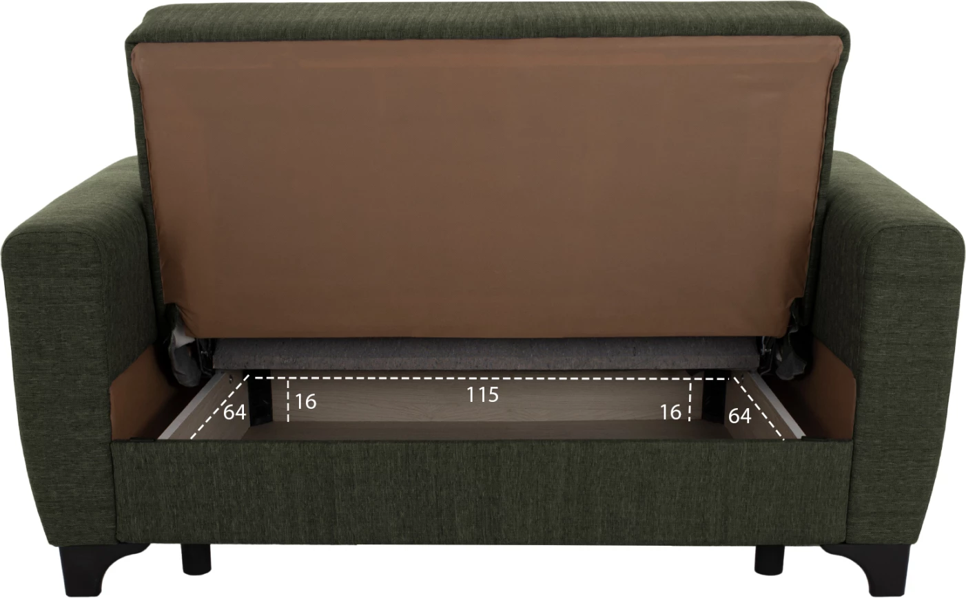 FH3243.05, 2-sedežna zofa-postelja, visok naslon, temno-olivna, 160x84x88