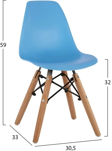 Stol Twist Kid FH8453.08 z lesenimi nogami in sedežem Modra PP 30,5x33x59 cm, set 4 kosov