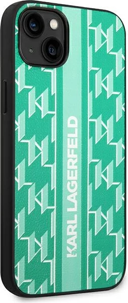 Ovitek za telefon Monogram Stripe, Karl Lagerfeld KLHCP14SPGKLSKN za iPhone 14 6,1", trdo ohišje, zelen