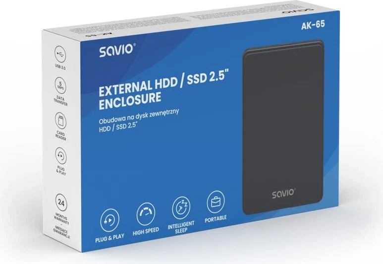 Zunanja škatlica za HDD/SSD Savio 2,5", USB 3.0, AK-65, črna