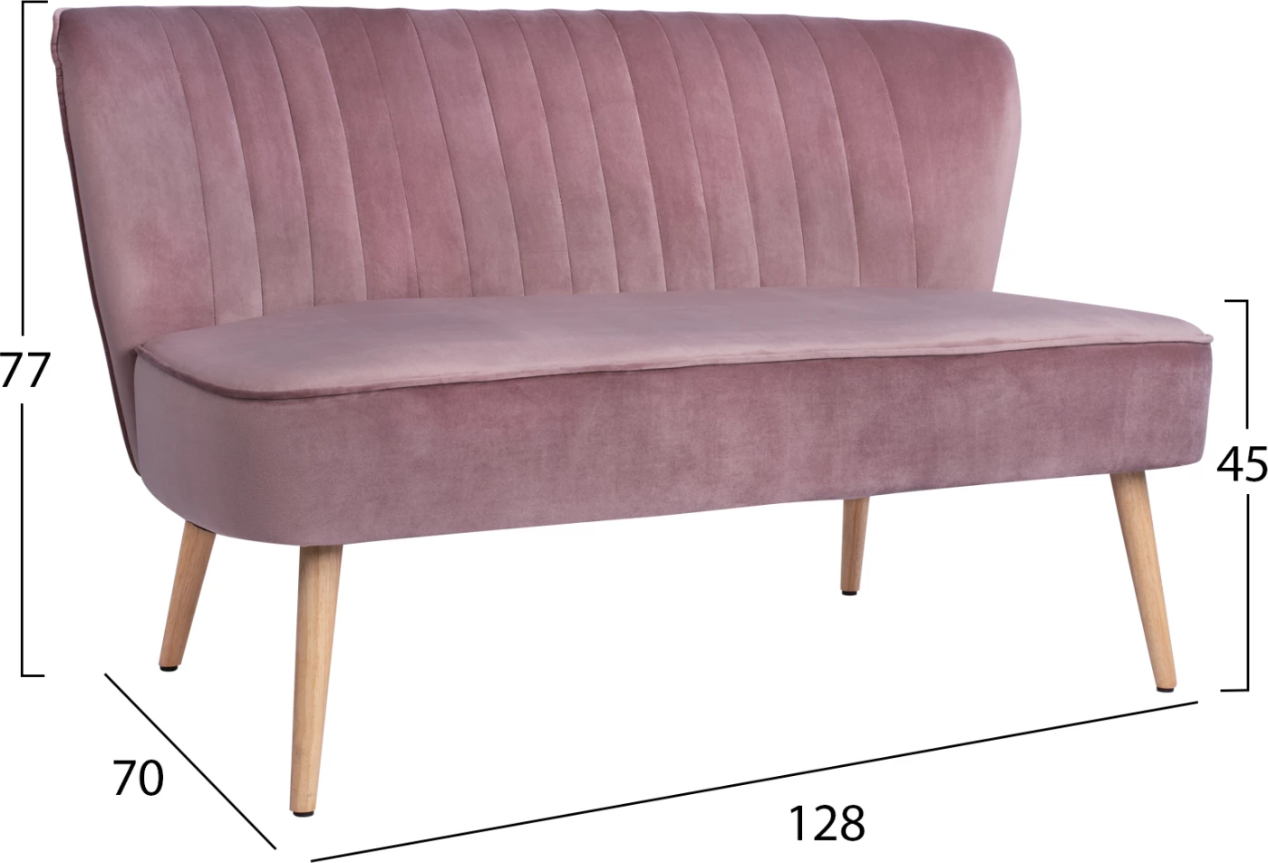 Sedežna garnitura Andy v prašno roza žametu FH8401.02 128x70x77Y cm