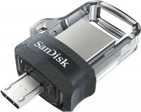 USB ključek SanDisk Ultra Dual Drive m3.0, 256 GB, USB 3.0/microUSB, črno/siv/prosojen