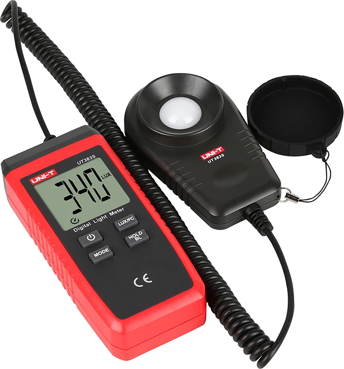 Merilec svetlobe UNI-T UT383S, 0–199.900 Lux, Lux/Fc, ločena sonda, samodejni razpon, rdeče-siv