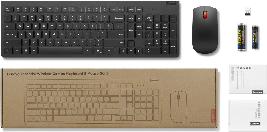 Brezžični komplet tipkovnice in miške Lenovo Essential Wireless Combo Gen2, nemška, črn