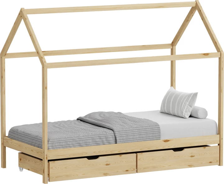 Otroška postelja Montessori z 2 predaloma, macesnov les, naravna barva, 90x190 cm Mellin