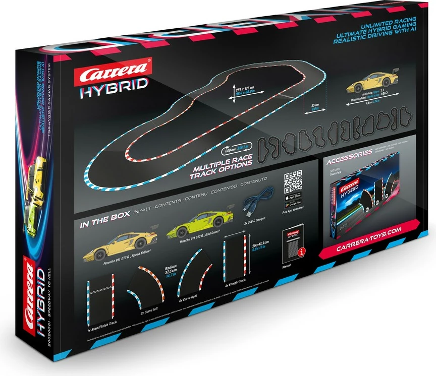 Set dirke Hybrid Green Hell, Carrera, 2 avtomobila, proga 6,09 m, daljinski upravljalnik, črno/modro/rumen