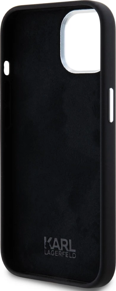 Zaščitni ovitek s kovinskim napisom Karl Lagerfeld za iPhone 15, črn