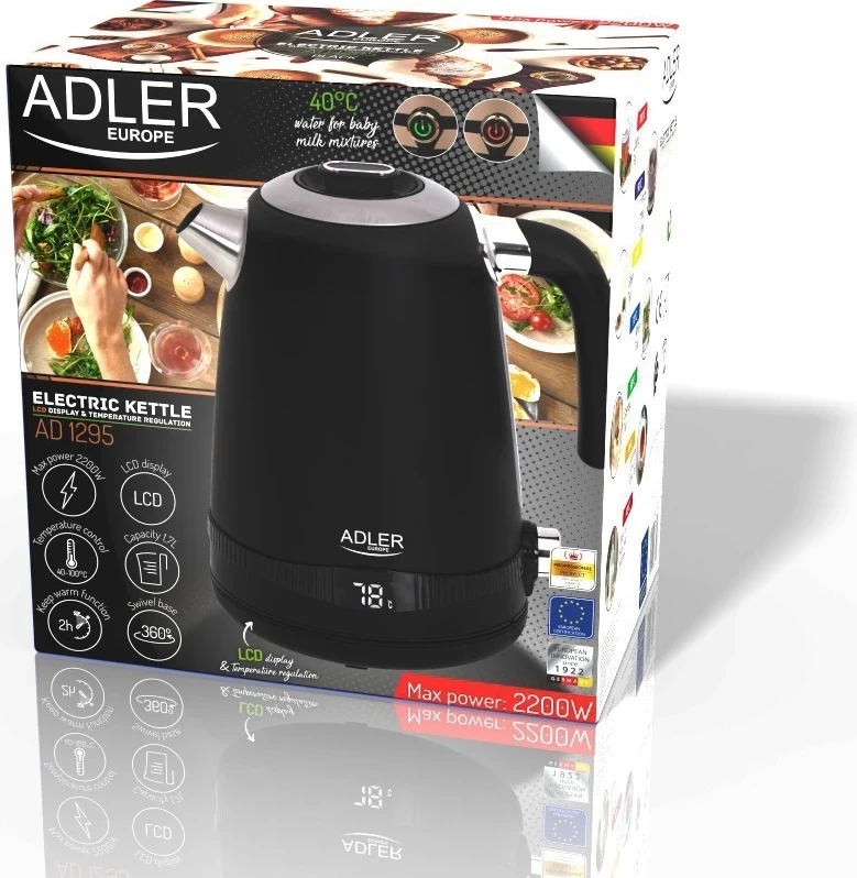 Električni grelnik vode 1,7 L, črn Adler AD 1295