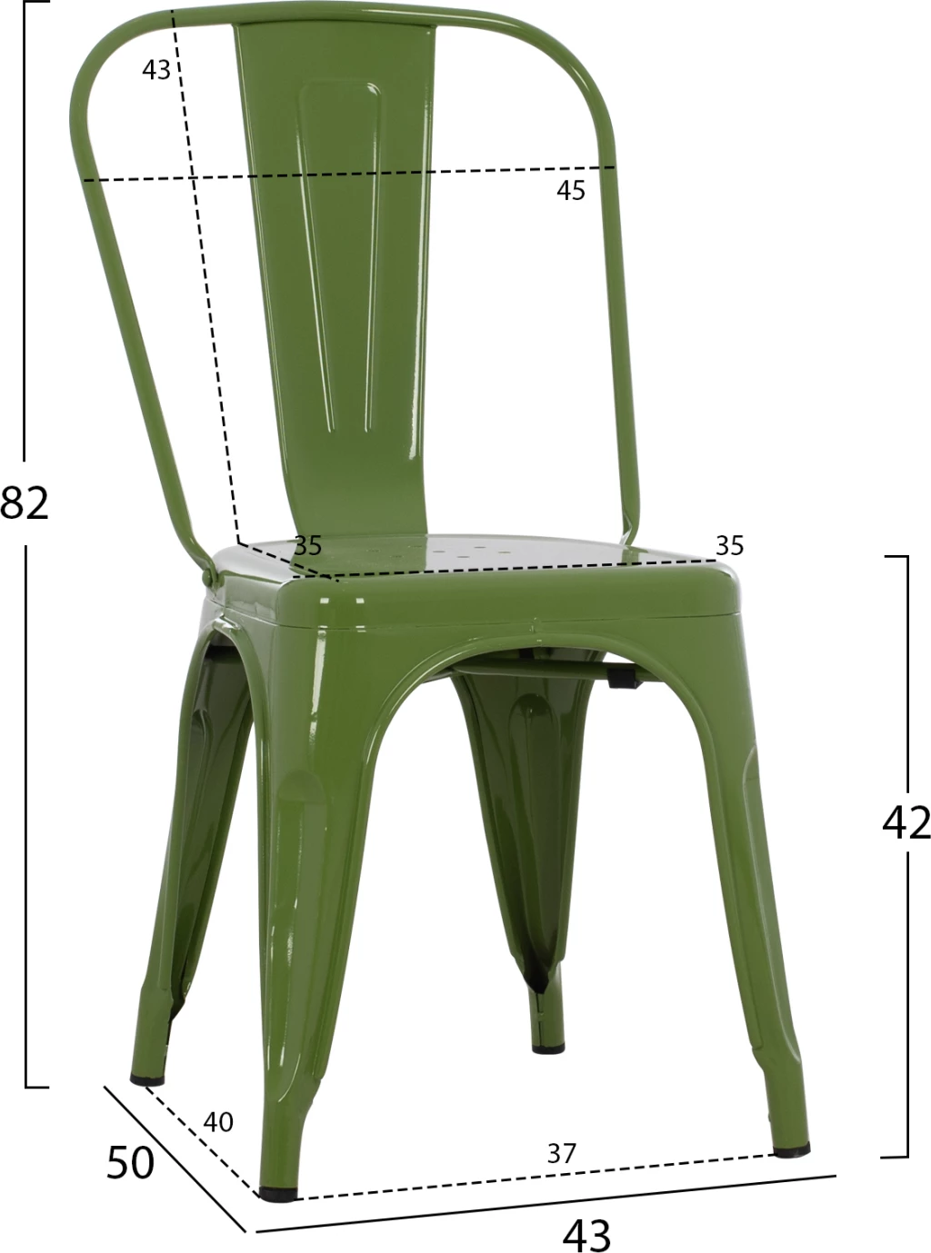 Jedilni stol MELITA FH8641.13 kovinski v svetlo olivno zeleni barvi 43x50x82H cm