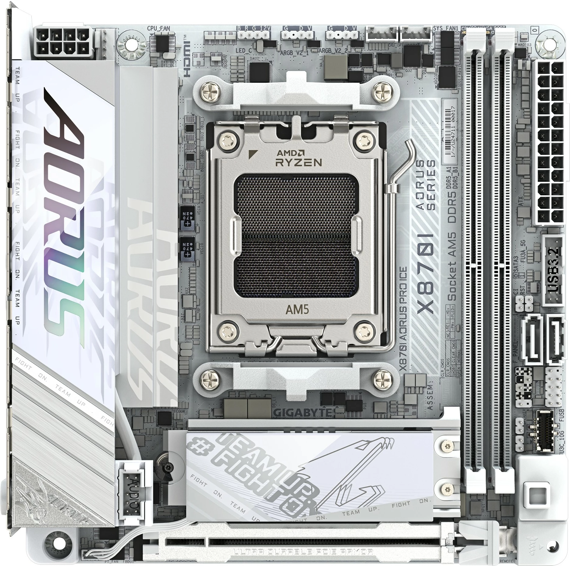 Plošča za matično ploščo Gigabyte X870I AORUS PRO ICE, DDR5, Mini-ITX, bela