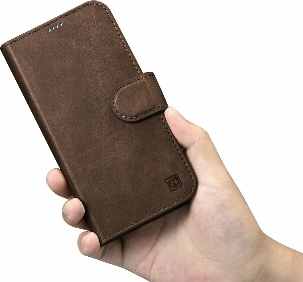 Ovitek 2-v-1 Oil Wax Wallet za iPhone 14 Plus, iCarer, naravno usnje, Anti-RFID, rjav