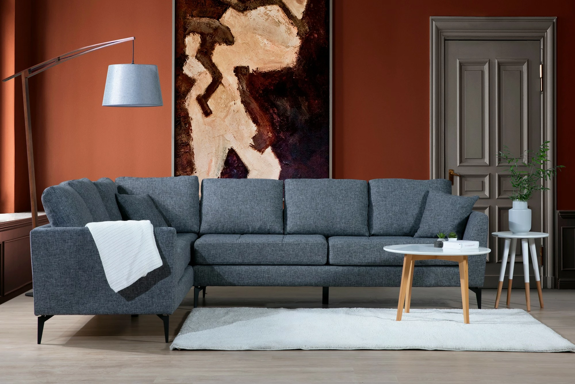 Kotni kavč, Atelier del Sofa Tempo levo (3+3R), temno siva