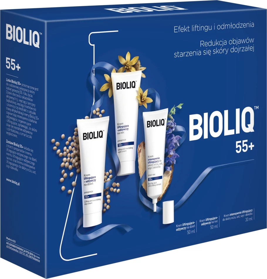 Intenzivni lifting set krem za obraz, oči, ustnice, vrat, dekolte BIOLIQ 55+ za ženske, 3 kosi