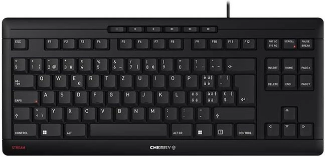 Kompaktna žična tipkovnica Cherry STREAM TKL, USB, škarjasti stikali, QWERTZ, črna