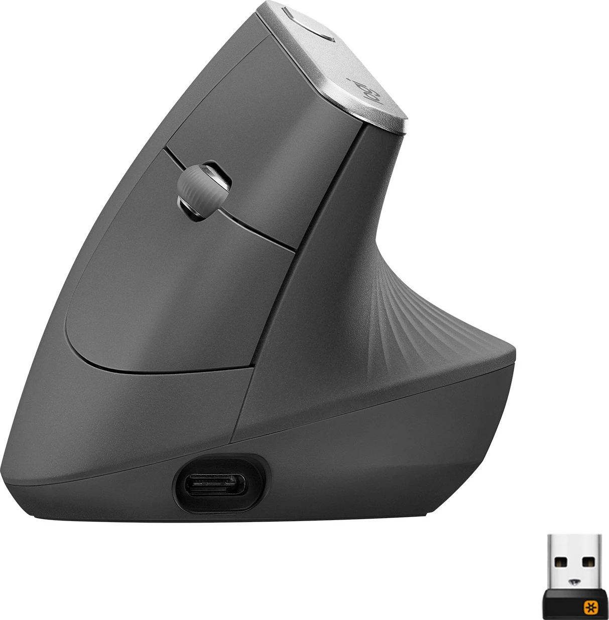 Ergonomski miška Logitech MX Vertical Advanced, desna, optična, RF brezžična + Bluetooth, 4000 DPI, grafit