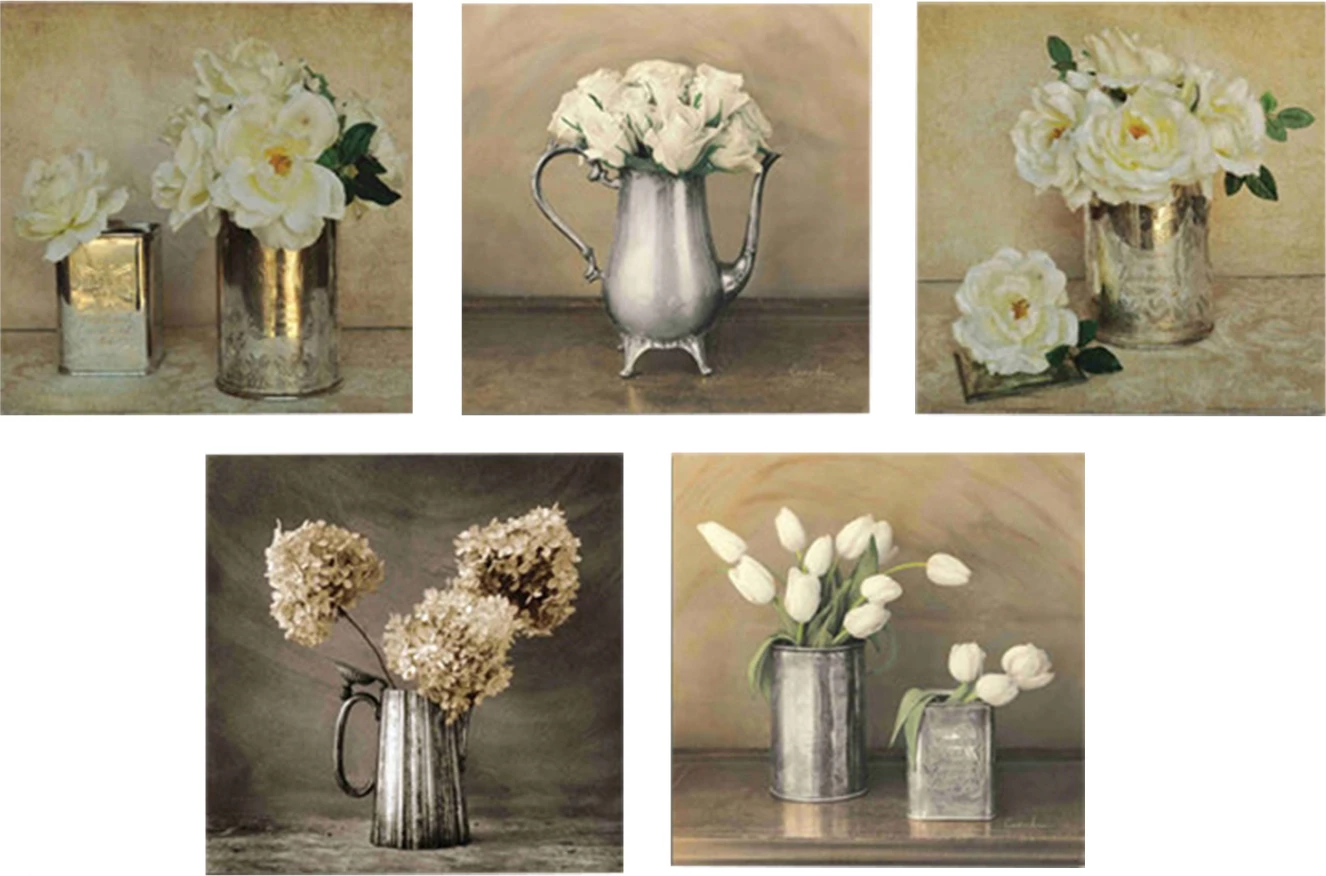 Dekorativna slika v petih delih, MDF, z romantičnimi cvetlicami FH7205.02 75x0,3x15 cm