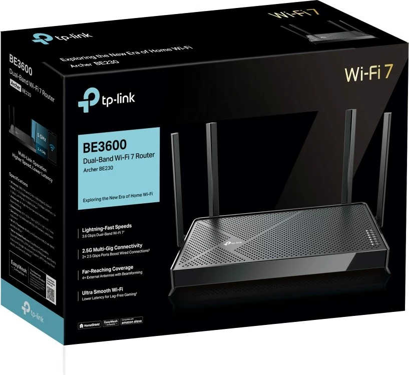 Usmerjevalnik TP-Link Archer BE3600, dvofrekvenčen, 2,5 Gigabit Ethernet, črn