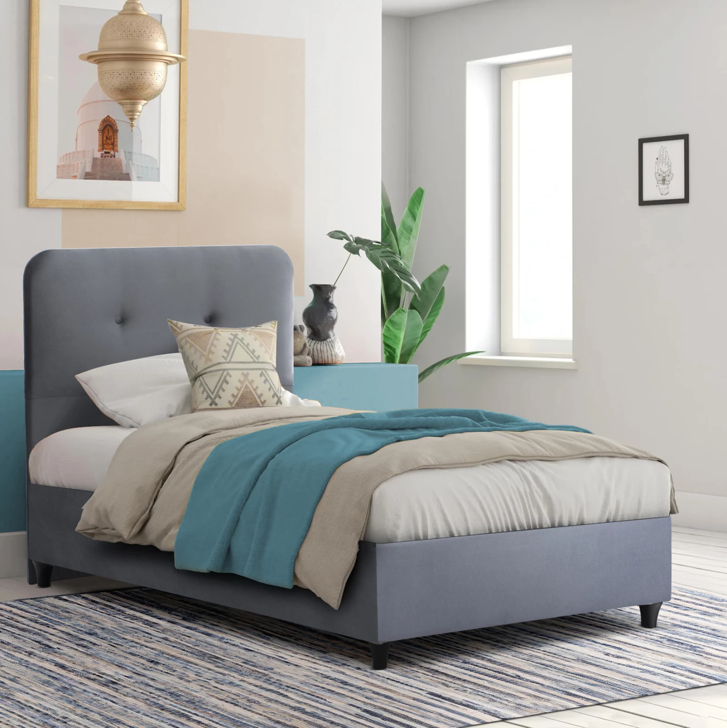 Postelja DOLORES FH649.10 siva žamet 90x200 cm