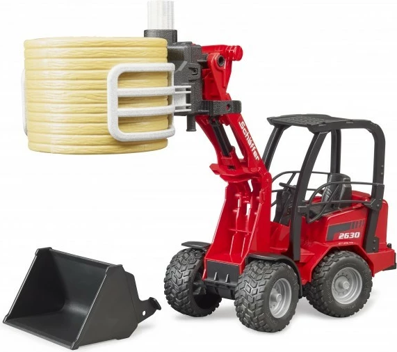 Nakladalec na kolesih BRUDER Schaffer 2630, z dodatki, rdeč