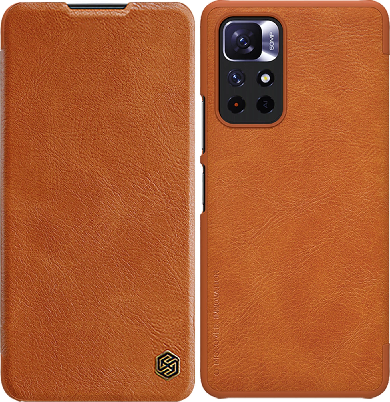 Ovitek za telefon Nillkin Qin Case za Xiaomi Redmi Note 11T 5G / Note 11S 5G / Note 11 5G (China) / Poco M4 Pro 5G, rjav