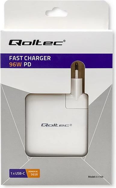 Stenski polnilec Qoltec 96W, USB Type-C PD, bel