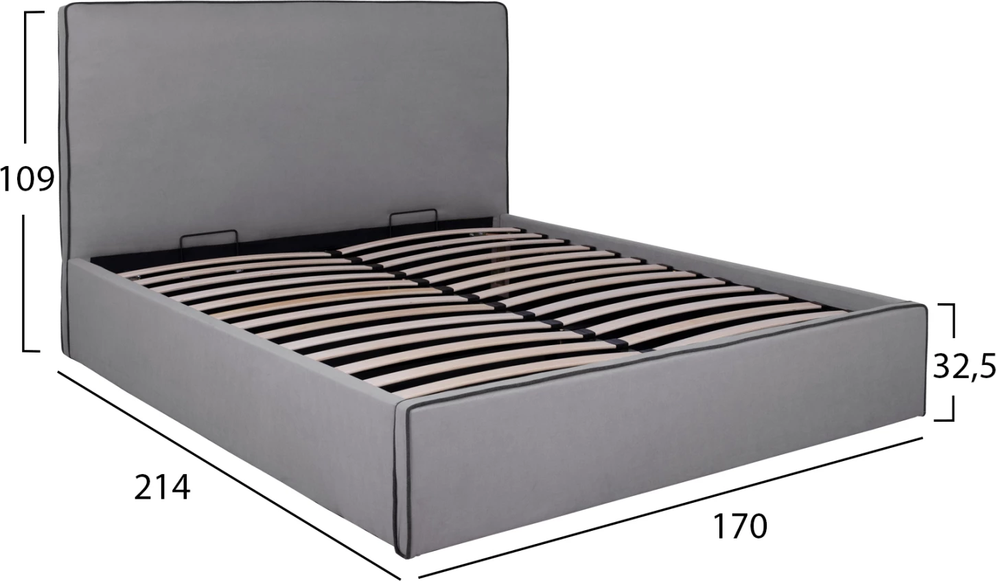 Postelja Allie FH584.01 160x200 cm s shranjevalnim prostorom in sivo tkanino