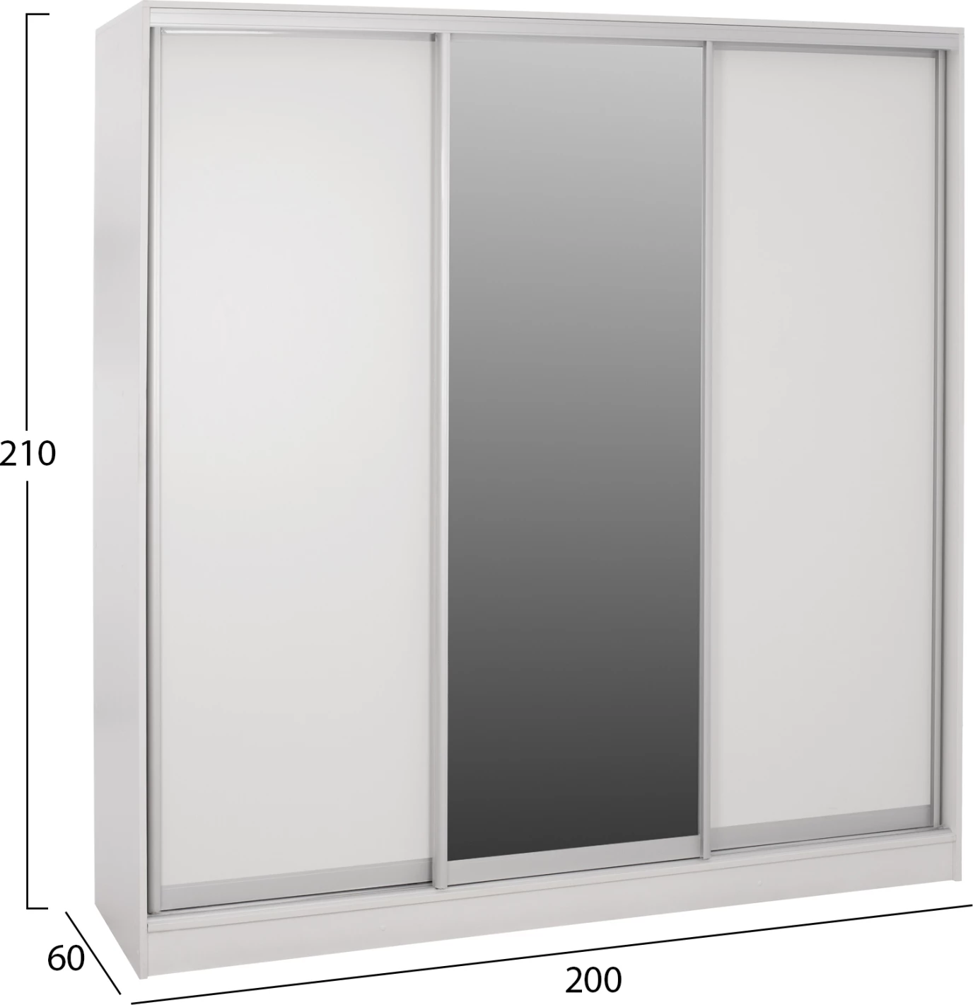 Drsna omara iz melamina v beli barvi z ogledalom FH2435.03 200x60x210 cm