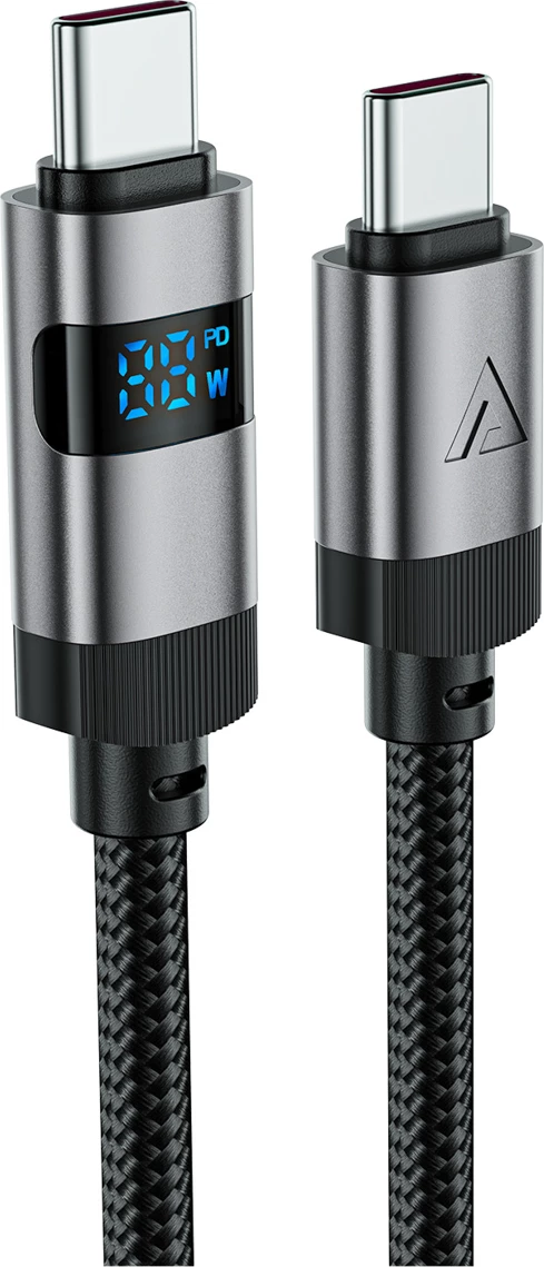 USB-C na USB-C kabel z LED zaslonom Acefast C15-04, 1,2 m, 60 W, črn